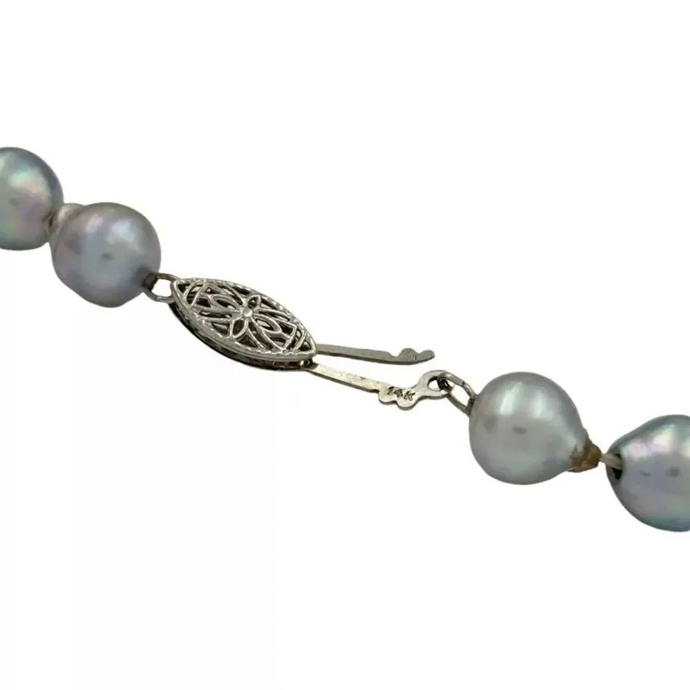14k WG Grey Freshwater Pearl Antique Deco Necklace - Picture 3 of 7